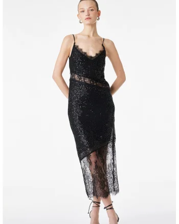 Rochie cu paiete si insertii de dantela, Negru