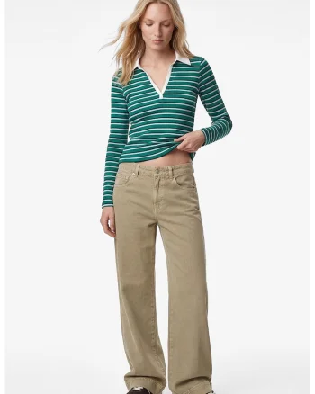 Bluza polo slim fit, Alb/Verde deschis