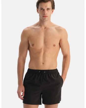 Pantaloni scurti de baie cu model uni, Negru stins