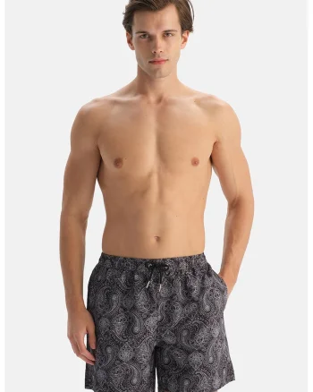 Pantaloni scurti cu imprimeu si buzunare laterale, Gri grafit