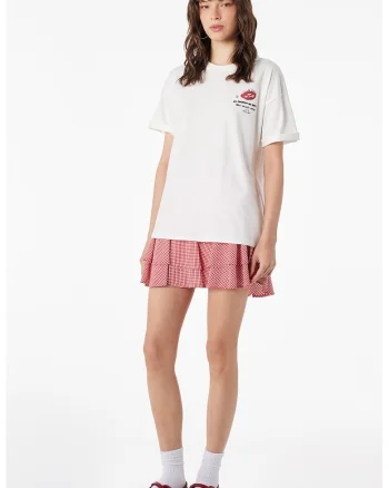 Tricou de bumbac cu imprimeu pe spate, Alb/Negru/Rosu inchis