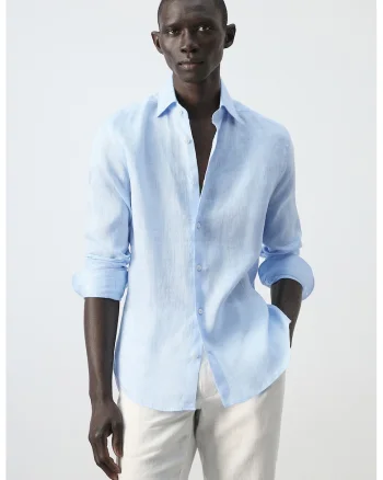 Camasa slim fit de in, Albastru deschis