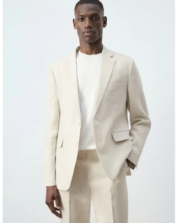 Sacou slim-fit din in, Bej deschis