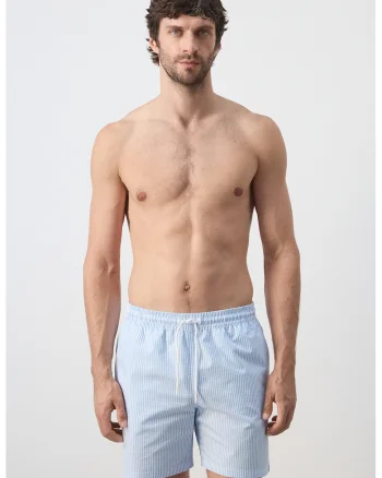 Pantaloni scurti de baie cu talie ajustabila, Alb/Albastru deschis
