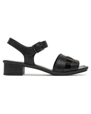 Sandale dama  piele naturala, toc bloc, negru, Negru