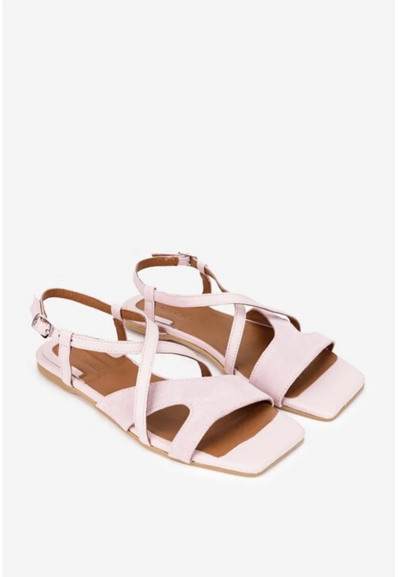 Sandale dama piele roz pudra, Roz deschis