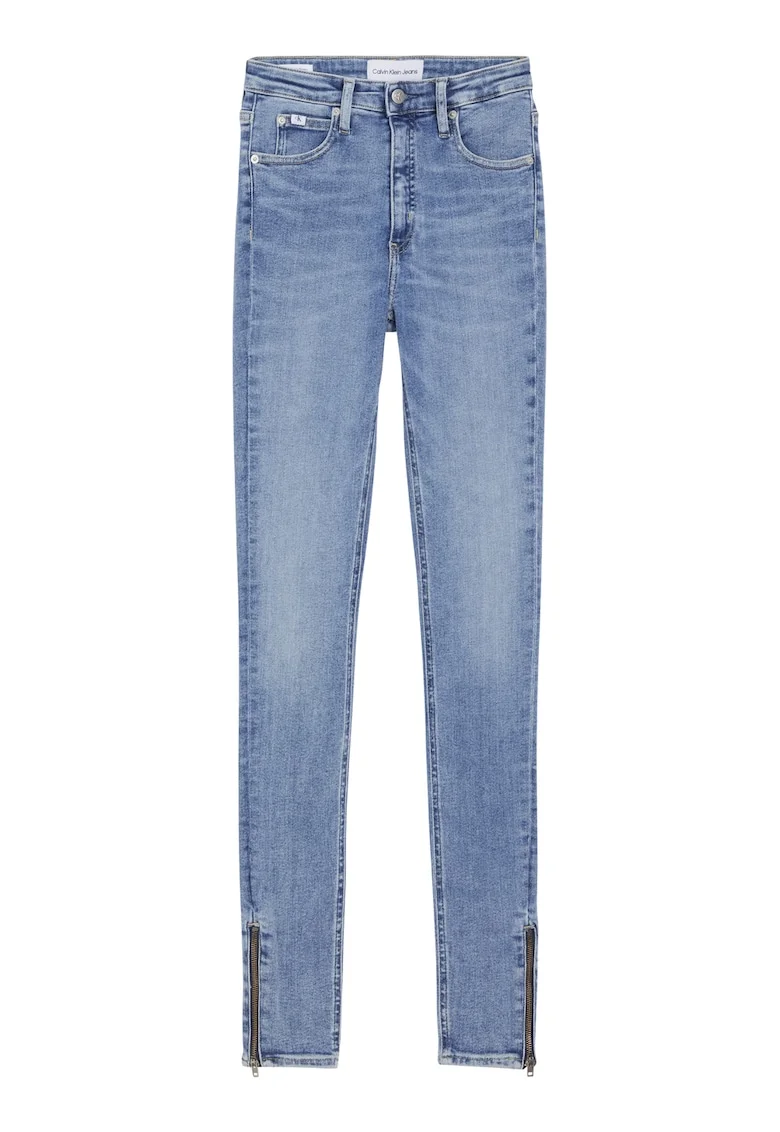 Blugi skinny cu slituri cu fermoar la terminatie, Albastru pastel