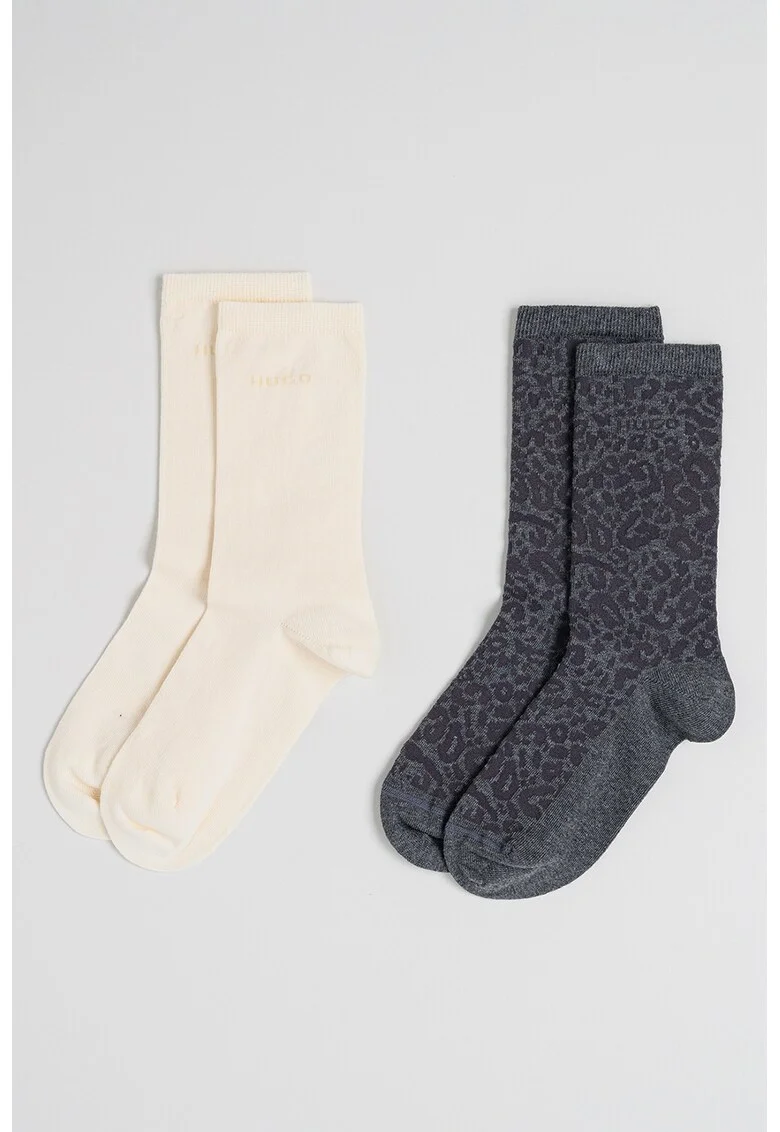 Set de sosete lungi din amestec de bumbac - 2 perechi, Negru/Crem