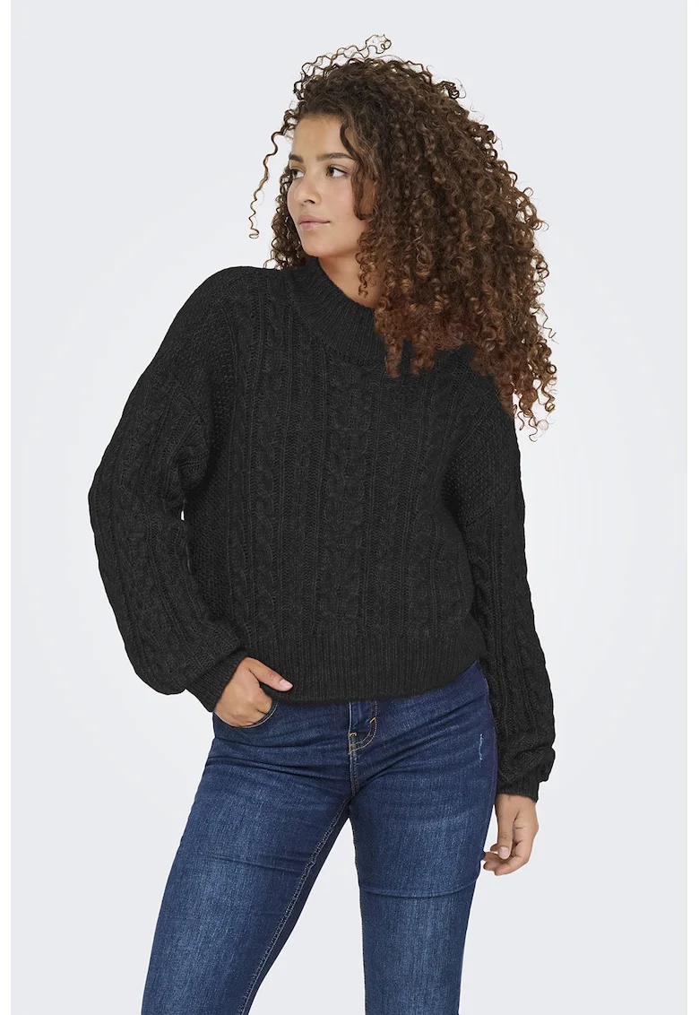 Pulover din amestec de lana cu detalii model torsade, Negru