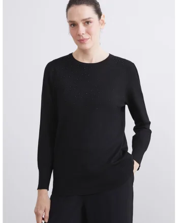 Bluza cu aplicatii cu strasuri, Negru