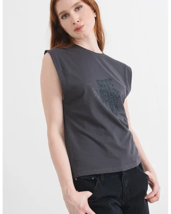 Tricou cu logo din strasuri Beria, Gri inchis