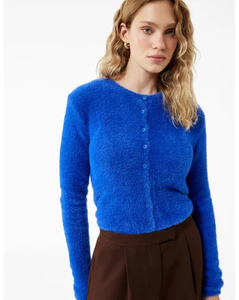 Cardigan pufos slim fit, Albastru royal
