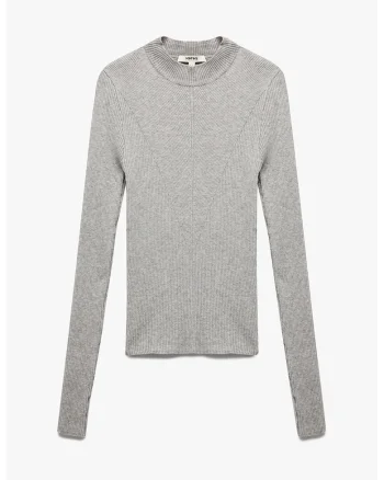 Pulover uni slim fit, Gri melange