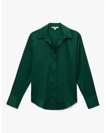 Camasa de satin cu maneci lungi, Verde inchis