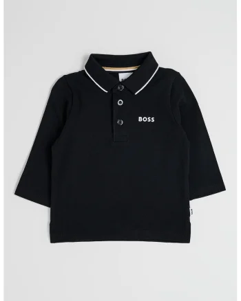 Bluza polo de bumbac cu logo, Negru
