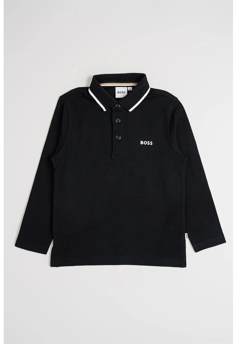 Bluza polo cu fenta cu nasturi, Negru stins