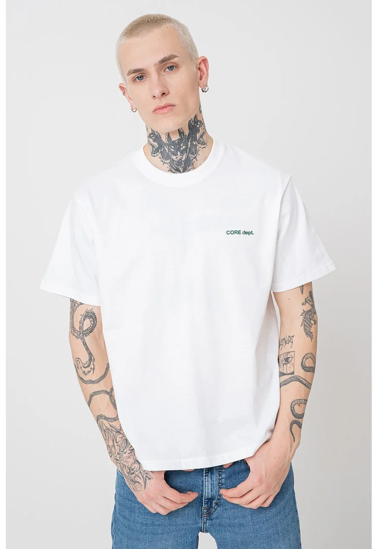 Tricou din amestec de bumbac organic si imprimeu grafic pe partea din spate, Verde/Alb optic