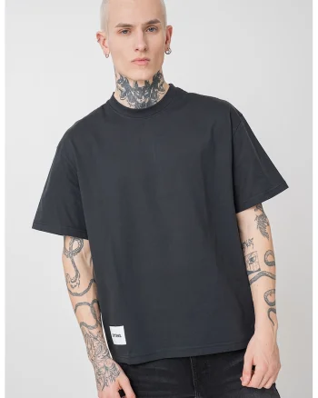 Tricou din bumbac cu imprimeu pe partea din spate si decolteu la baza gatului, Alb/Negru