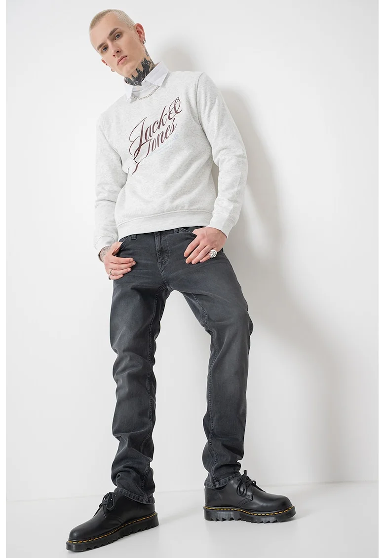 Bluza de trening cu imprimeu logo, Gri deschis melange