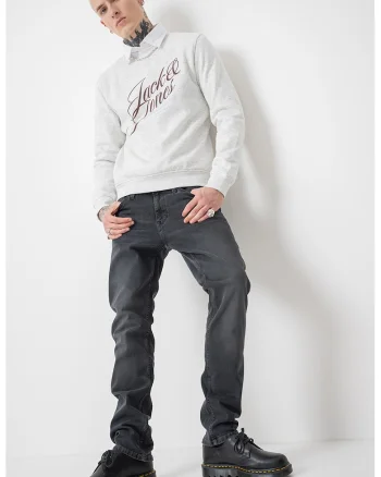 Bluza de trening cu imprimeu logo, Gri deschis melange