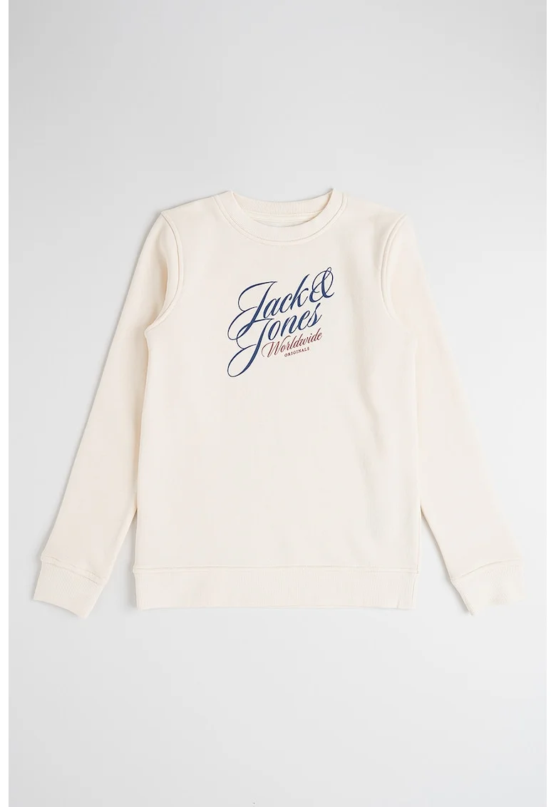 Bluza de trening cu imprimeu logo, Alb fildes/Rosu inchis/Bleumarin