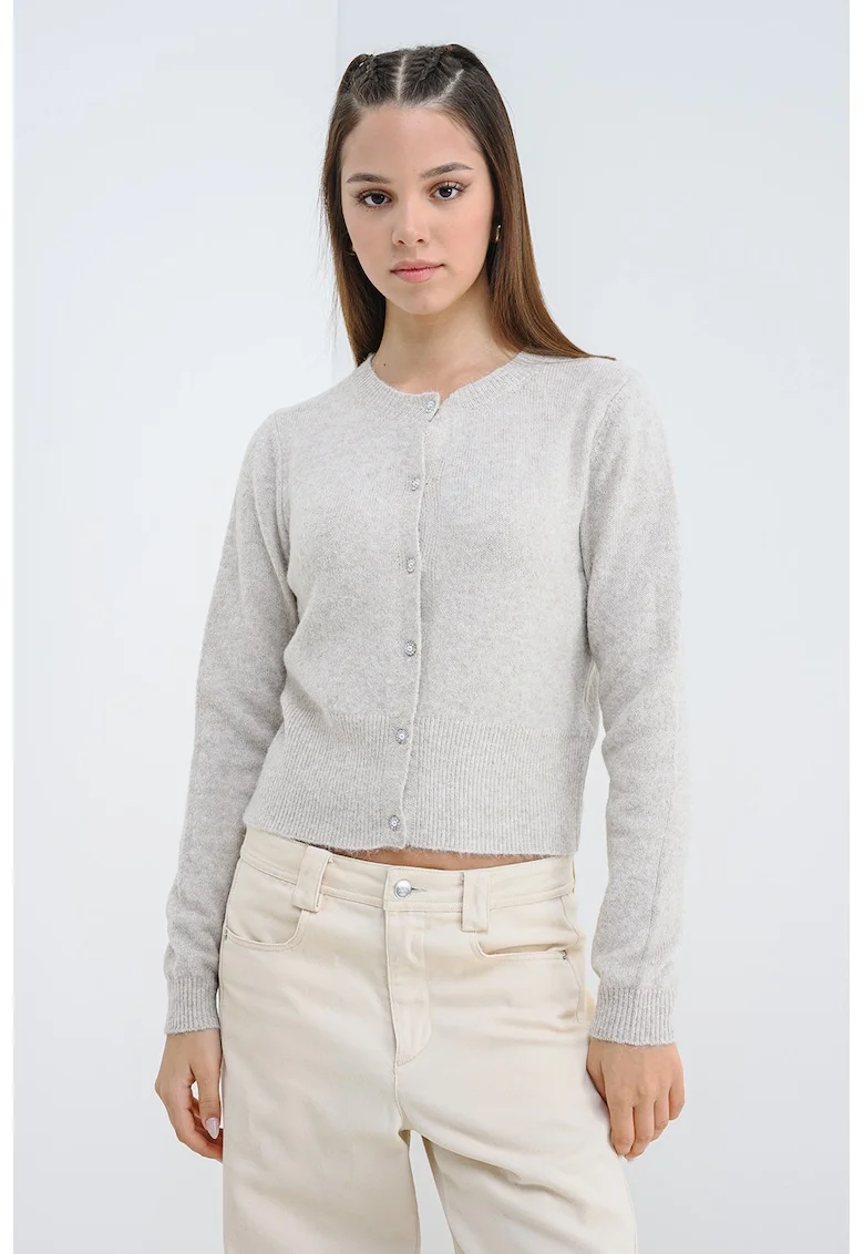 Cardigan din tricot cu nasturi, Bej melange