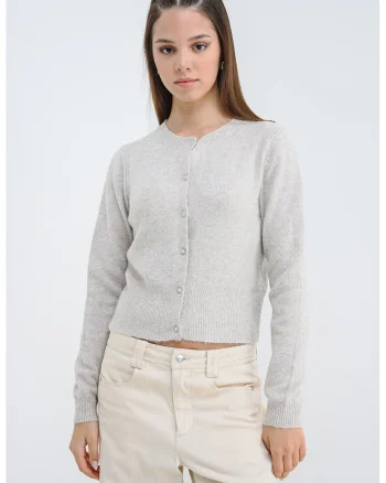 Cardigan din tricot cu nasturi, Bej melange