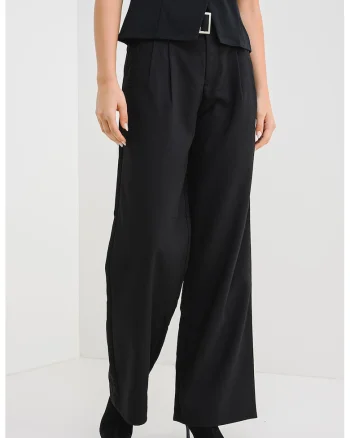 Pantaloni uni cu croiala ampla si curea, Negru