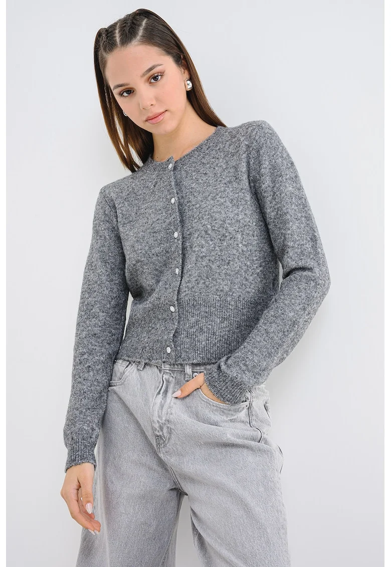 Cardigan din tricot cu nasturi, Gri inchis melange