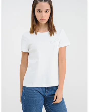 Tricou de bumbac organic, Alb optic/Argintiu