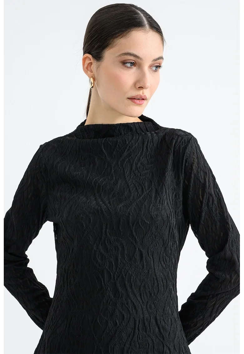 Bluza evazata cu model texturat, Negru stins