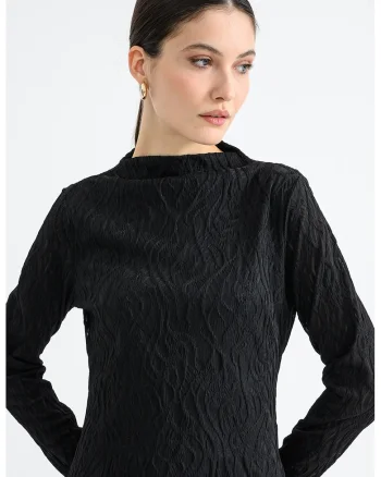 Bluza evazata cu model texturat, Negru stins