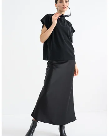 Bluza cu fronseuri si maneci scurte, Negru