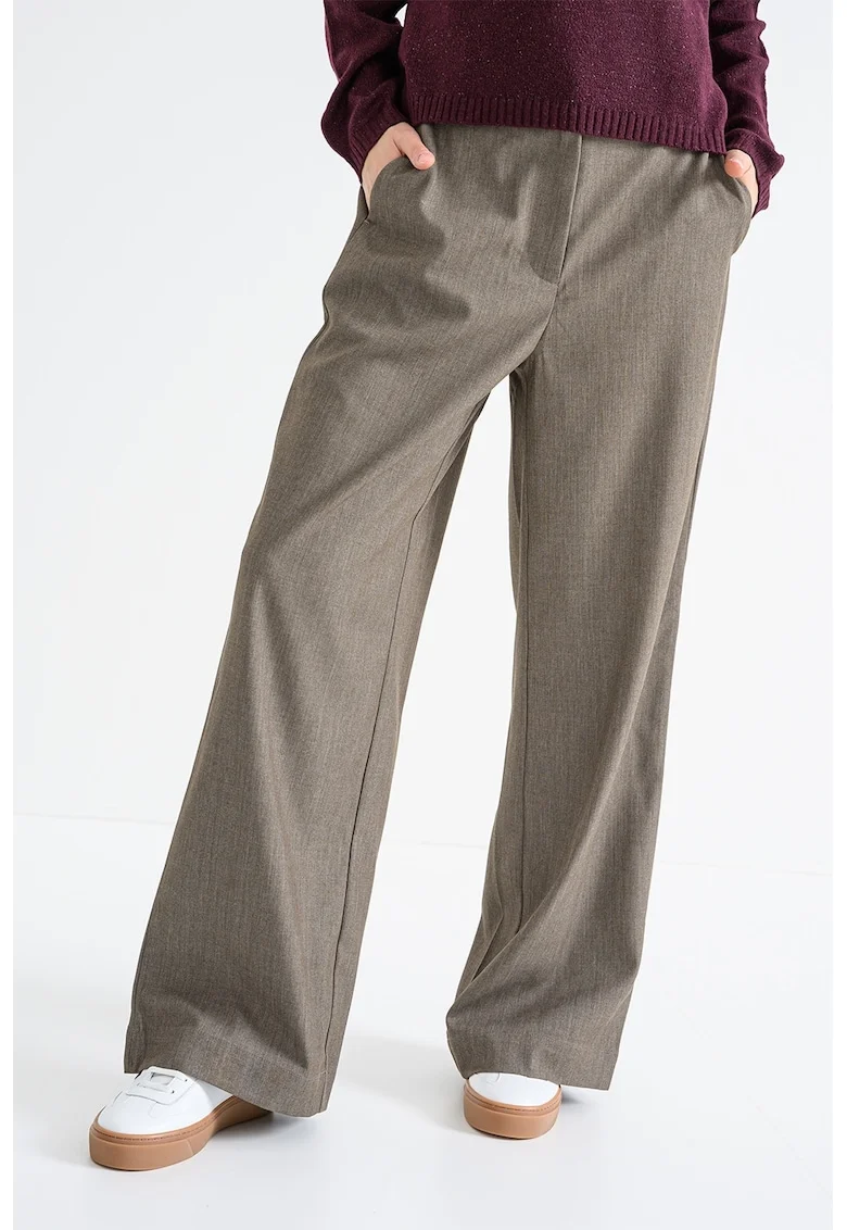 Pantaloni cu croiala ampla si talie elastica pe partea din spate, Grej