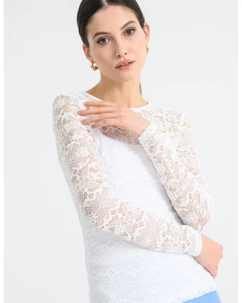 Bluza cu insertii din dantela, Alb murdar