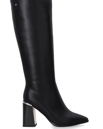 Ghete de dama din piele neagra cu toc inalt