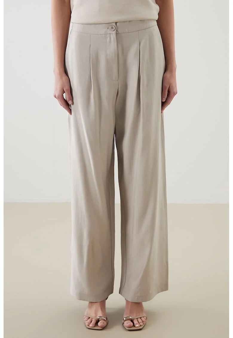 Pantaloni cu croiala ampla si talie elastica, Maro taupe