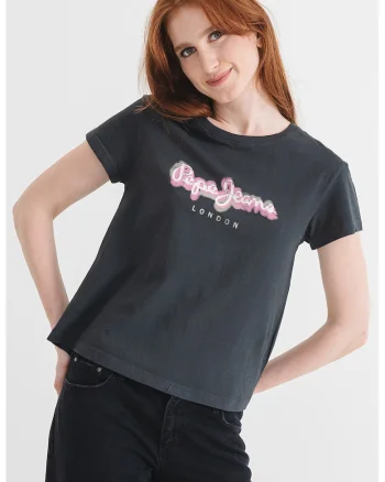 Tricou de bumbac Becky, Albastru prafuit/Alb optic/Roz prafuit