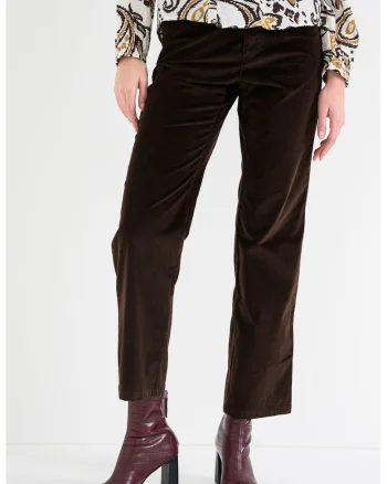 Pantaloni crop cu talie inalta, Maro inchis