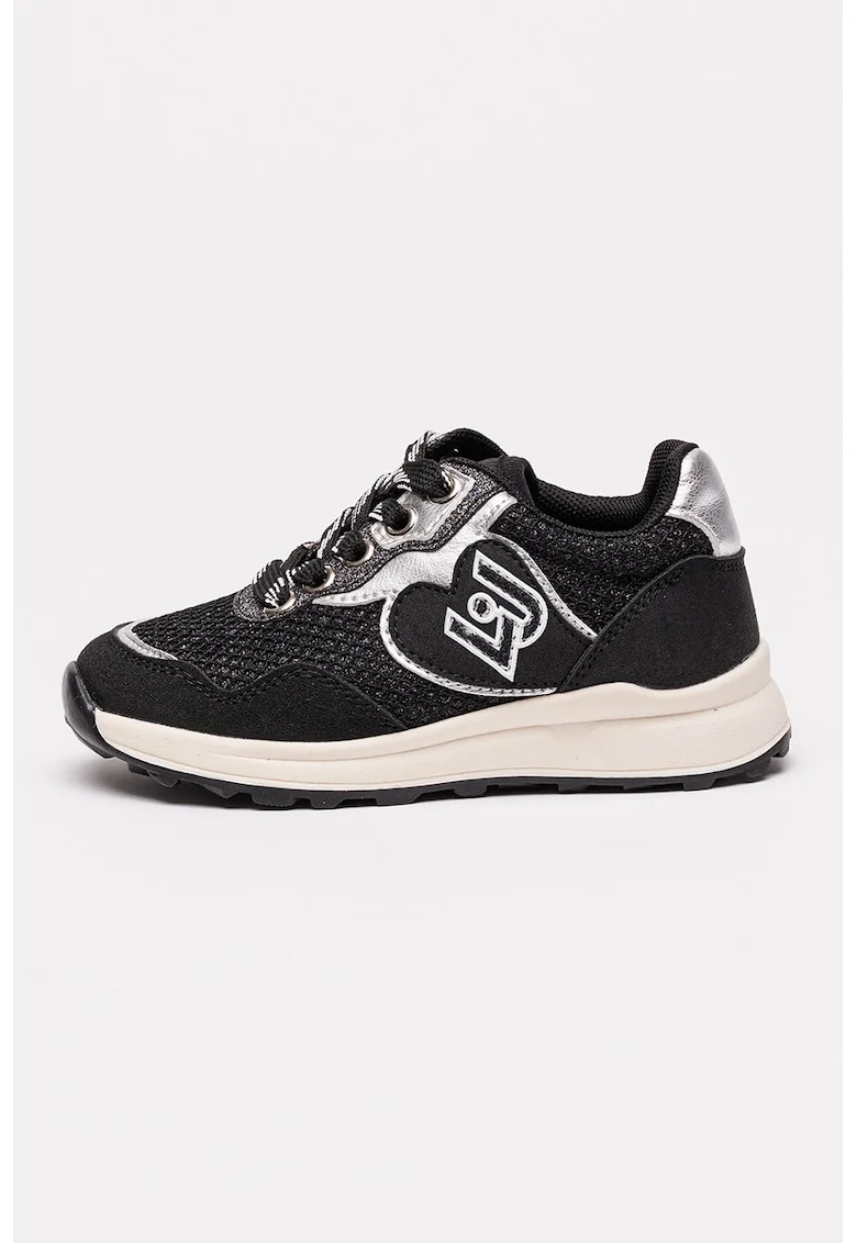 Pantofi sport din material sintetic cu garnituri din material textil, Negru/Argintiu