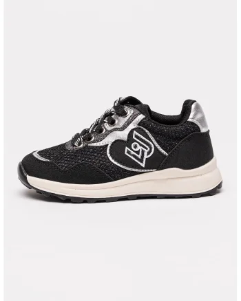Pantofi sport din material sintetic cu garnituri din material textil, Negru/Argintiu