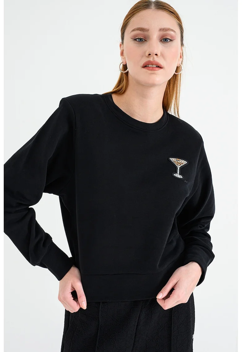 Bluza de trening de bumbac cu decolteu la baza gatului, Negru