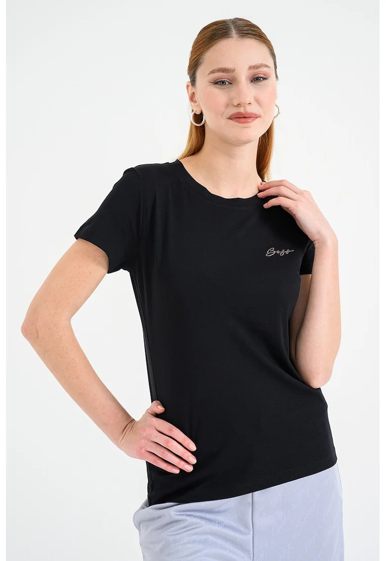 Tricou de bumbac cu decolteu la baza gatului Esogo, Negru