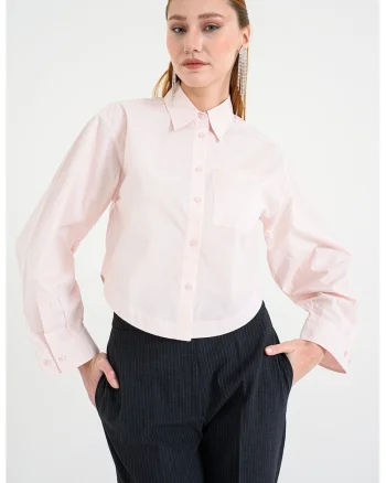 Camasa crop de bumbac Boskota, Roz pal