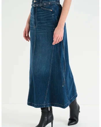 Fusta lunga de denim, Albastru melange