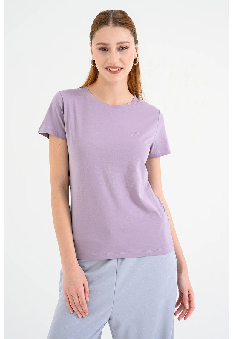 Tricou de bumbac cu decolteu la baza gatului Esogo, Lila