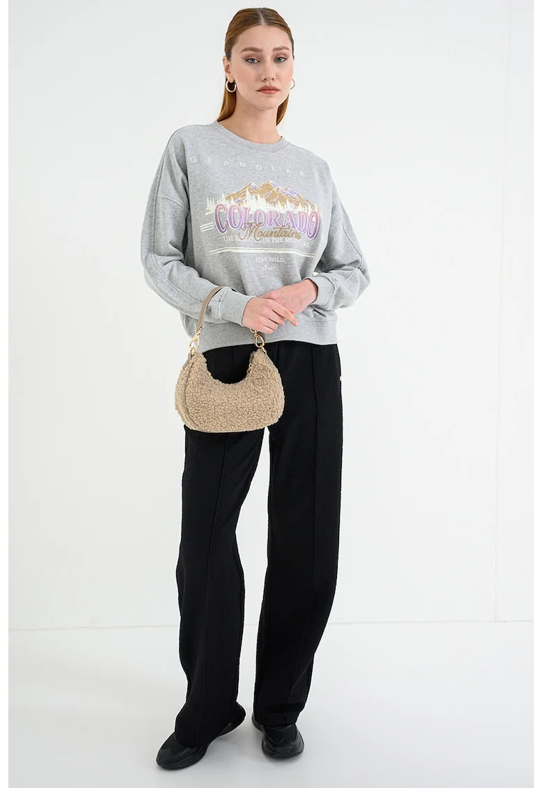 Bluza de trening cu design grafic Eland, Gri melange/Lila
