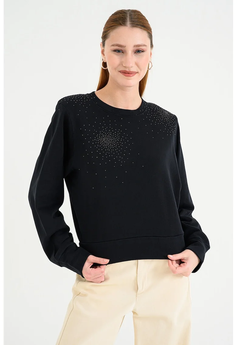 Bluza de trening de bumbac cu decolteu la baza gatului, Albastru ultramarin