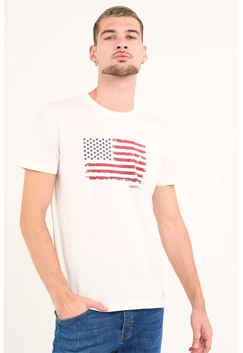 Tricou din bumbac cu logo, Rosu/Albastru inchis/Alb optic