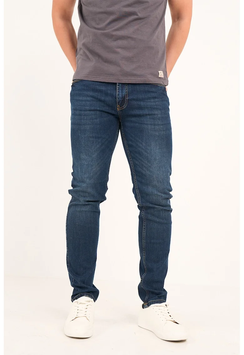 Blugi skinny cu aspect decolorat, Albastru inchis